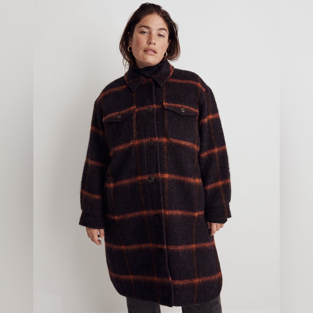 Madewell Long Shirt-Jacket Coat in Windowpane, NWOT